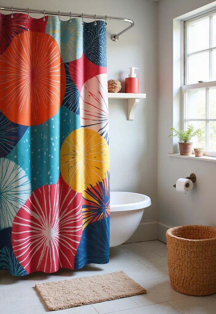 18 Shower Curtain Decor Ideas for Stylish Bathrooms - 12. Artistic Flair