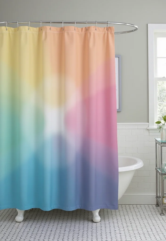18 Shower Curtain Decor Ideas for Stylish Bathrooms - 15. Colorful Ombre