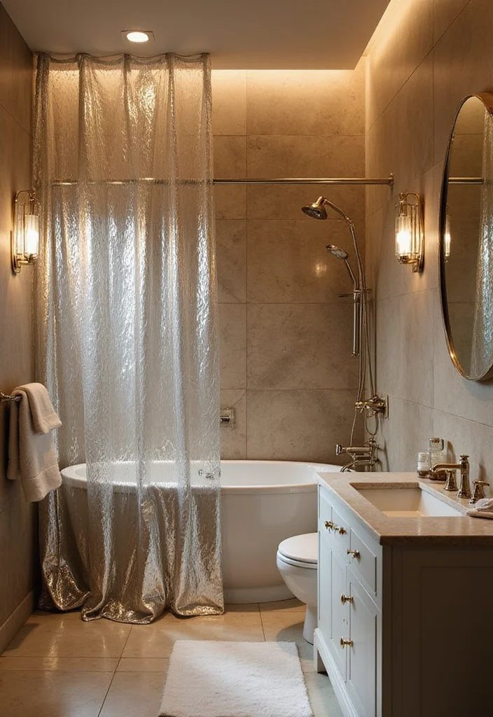 18 Shower Curtain Decor Ideas for Stylish Bathrooms - 18. Reflective Elements