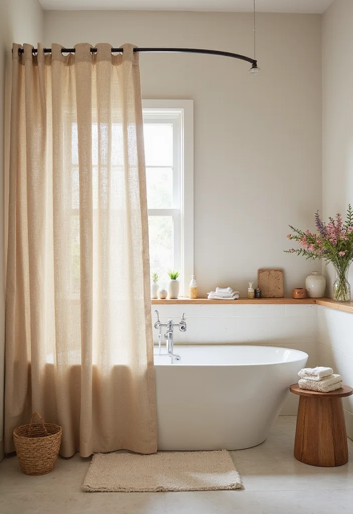 18 Shower Curtain Decor Ideas for Stylish Bathrooms - 4. Linen Luxury