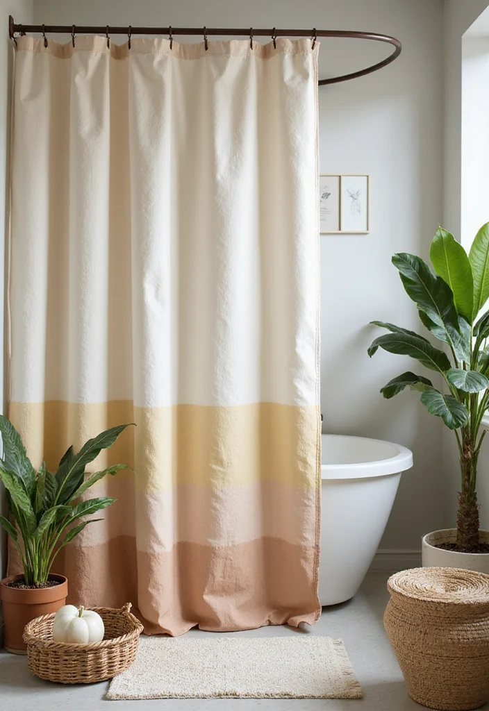 18 Shower Curtain Decor Ideas for Stylish Bathrooms - 6. Natural Dye Designs