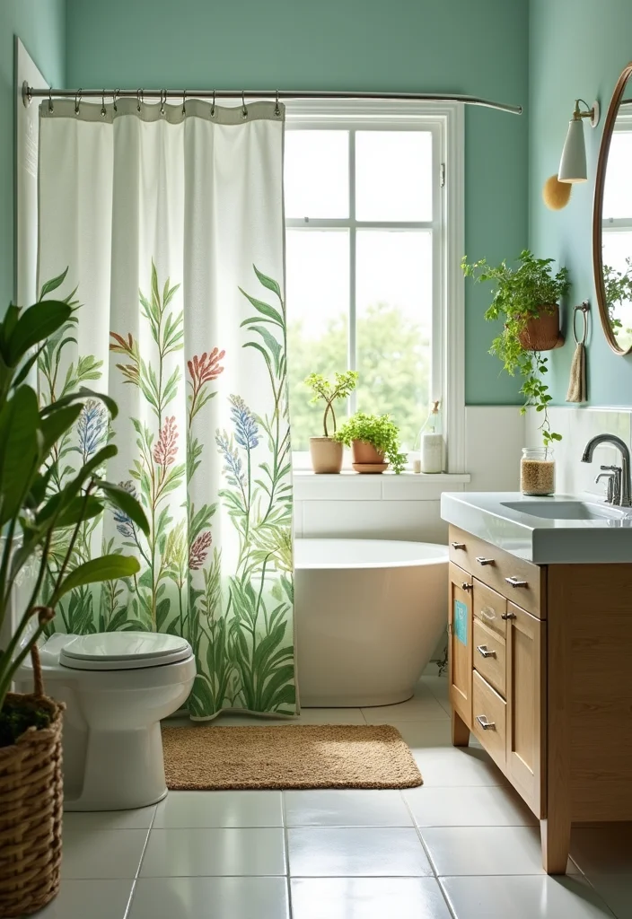 18 Shower Curtain Decor Ideas for Stylish Bathrooms - 8. Eco-Friendly Prints