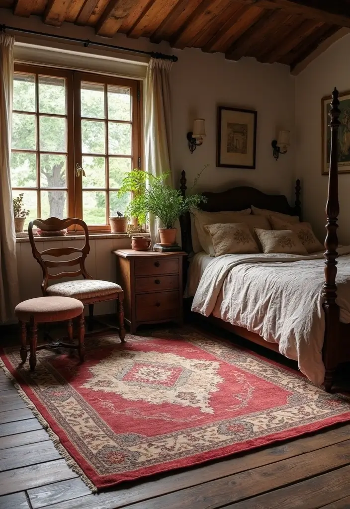 25 A-Frame Bedroom Ideas That Bring Cozy Cabin Vibes Indoors - 21. Vintage Rugs for Warmth