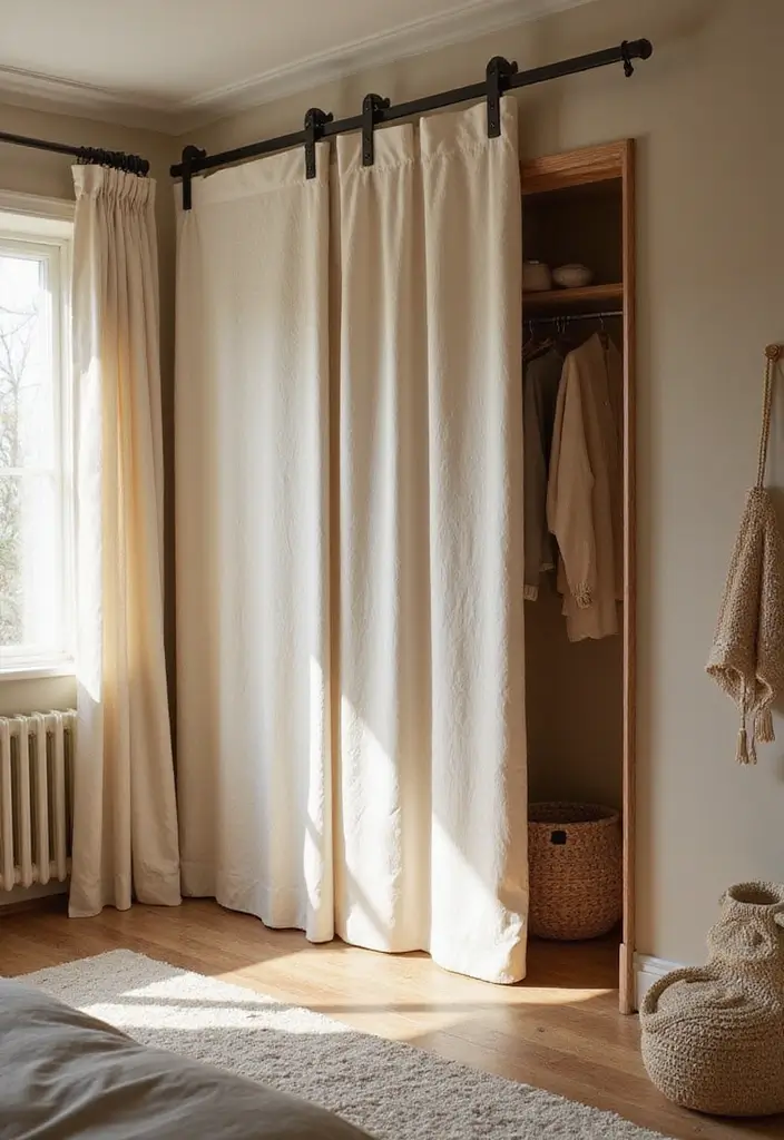 25 Bedroom Closet Door Ideas That Combine Function and Flair - 19. Sliding Curtains