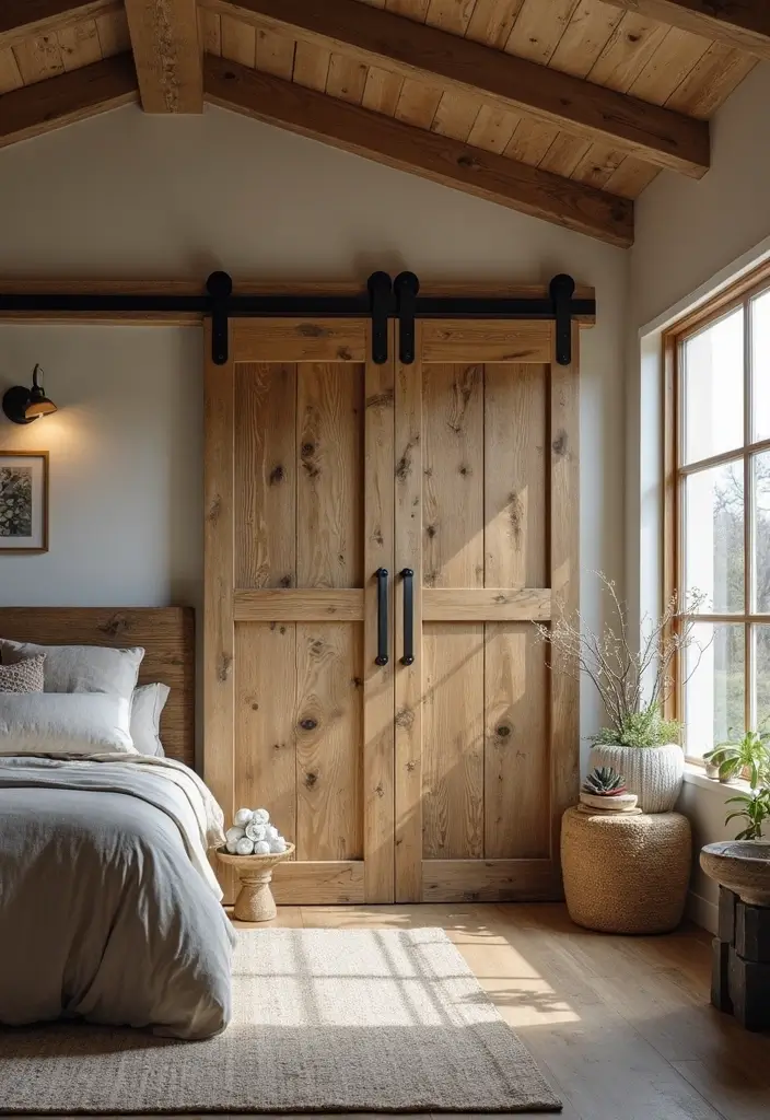 25 Bedroom Closet Door Ideas That Combine Function and Flair - 2. Rustic Barn Doors