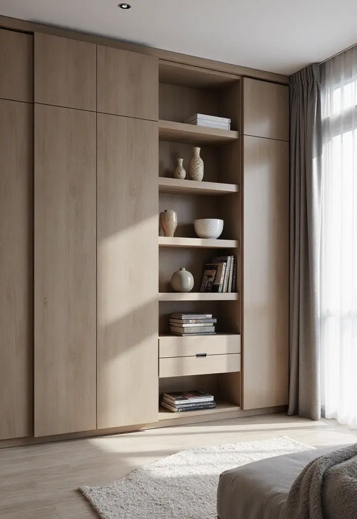 25 Bedroom Closet Door Ideas That Combine Function and Flair - 21. Floating Shelves with Doors