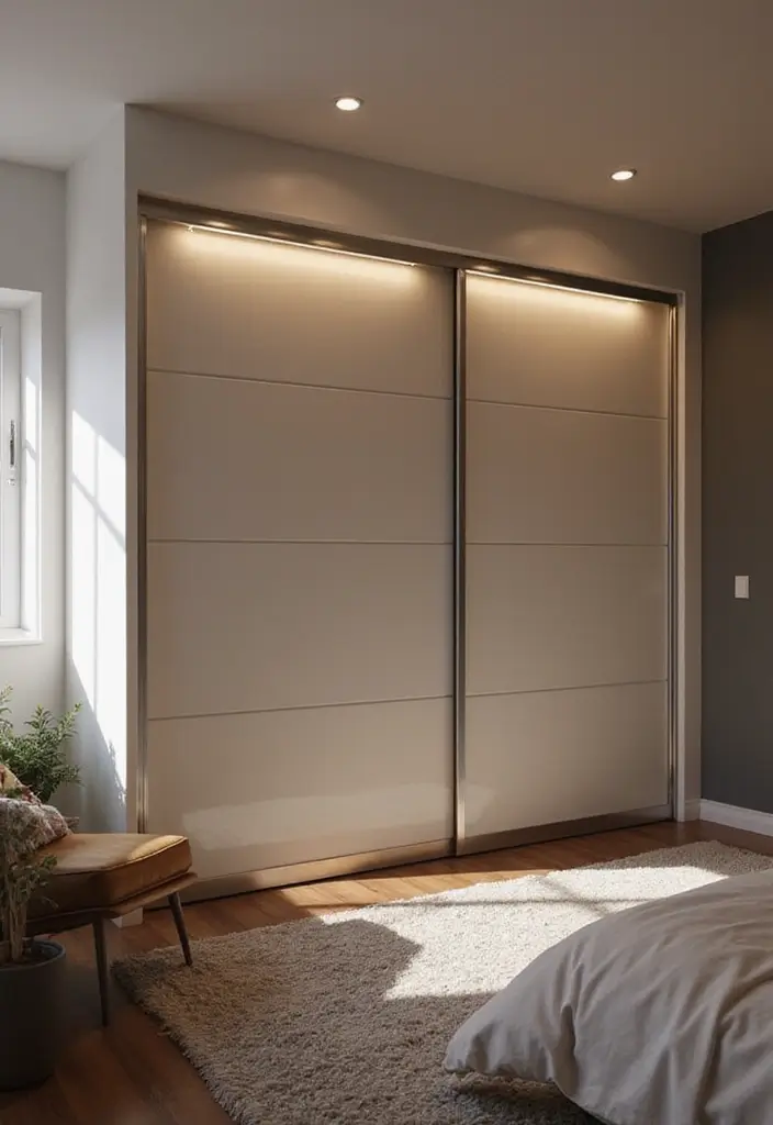 25 Bedroom Closet Door Ideas That Combine Function and Flair - 22. Sliding Door with Built-in Lighting