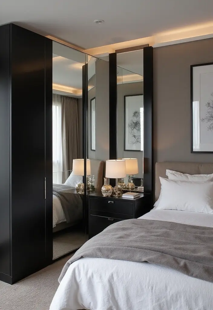 25 Bedroom Ideas with Black Furniture That Look Modern and Luxurious - 10. Integrating Mirrors for Depth
