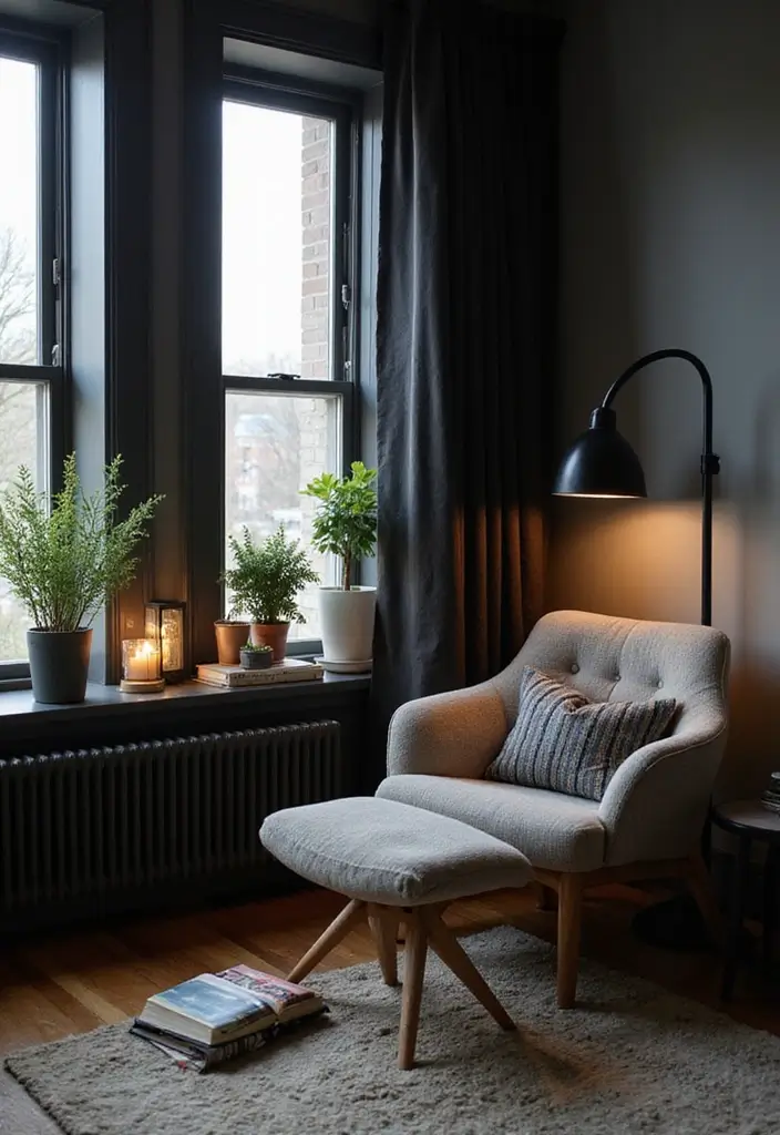 25 Bedroom Ideas with Black Furniture That Look Modern and Luxurious - 14. Cozy Reading Nook with Black Accents