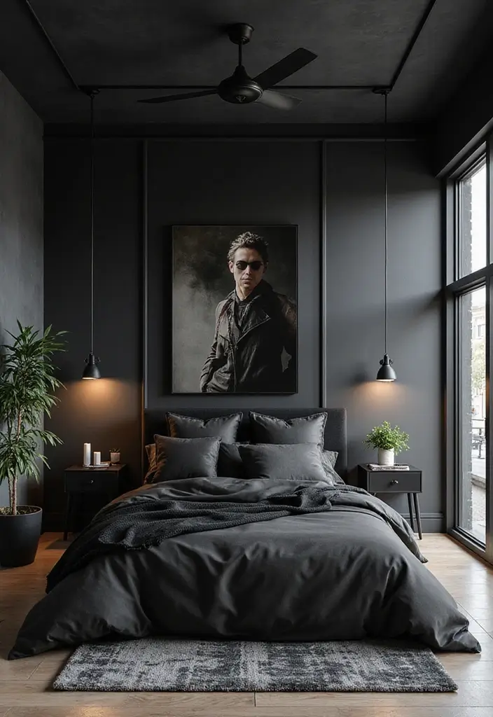 25 Bedroom Ideas with Black Furniture That Look Modern and Luxurious - 16. Black Furniture with Industrial Elements