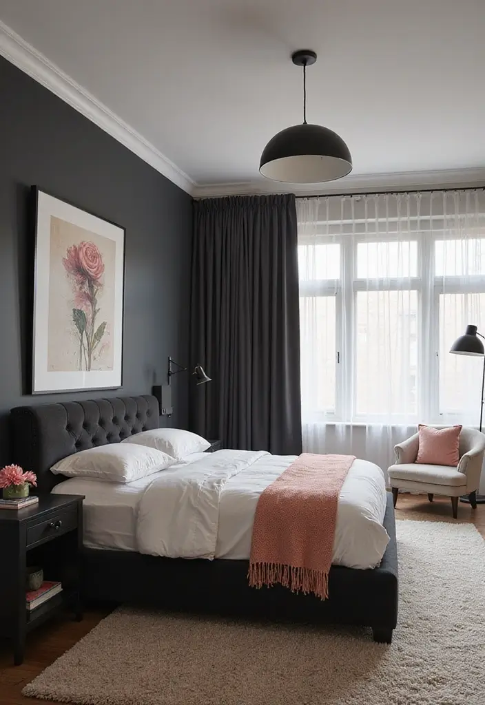 25 Bedroom Ideas with Black Furniture That Look Modern and Luxurious - 18. Black Furniture with Pastel Accents