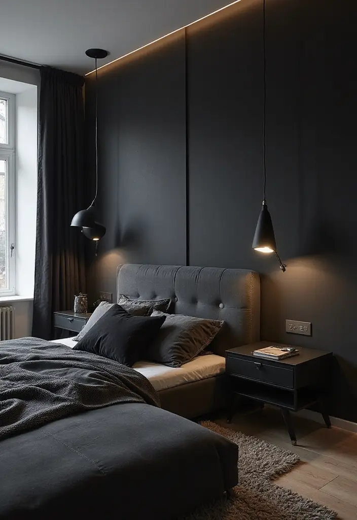 25 Bedroom Ideas with Black Furniture That Look Modern and Luxurious - 19. Bold Accent Walls in Dark Tones