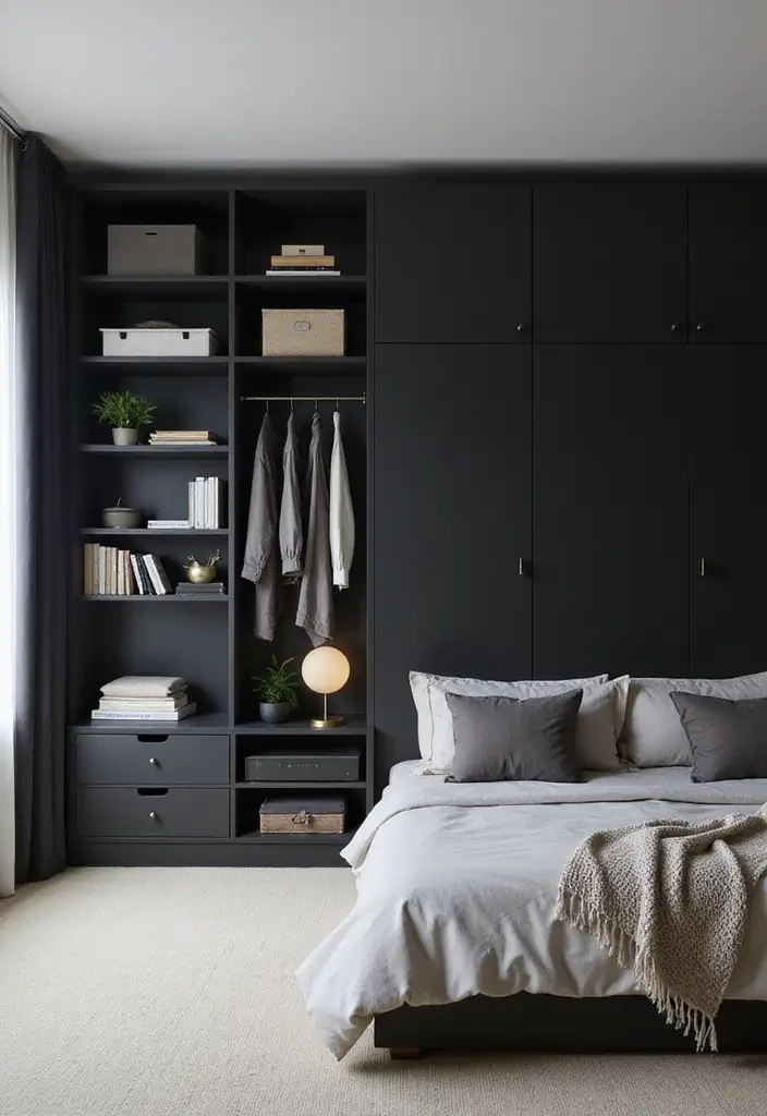 25 Bedroom Ideas with Black Furniture That Look Modern and Luxurious - 20. Smart Storage Solutions