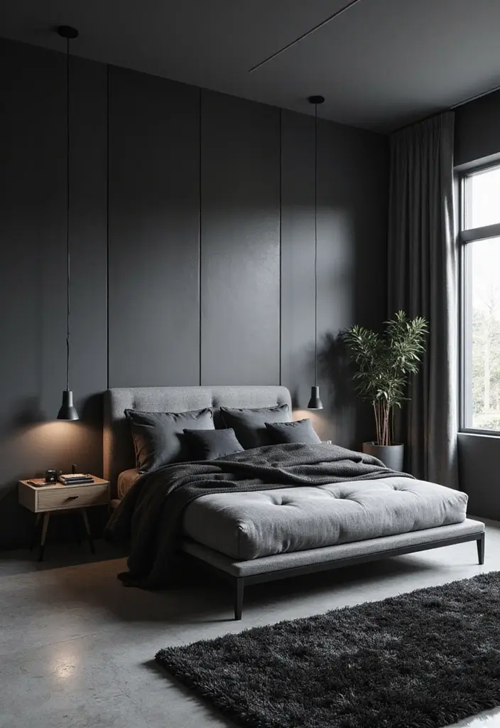 25 Bedroom Ideas with Black Furniture That Look Modern and Luxurious - 3. Monochromatic Palette with Textured Layers