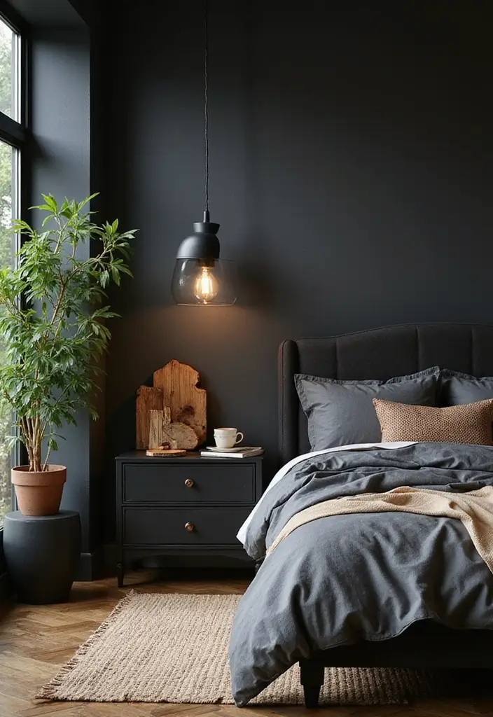 25 Bedroom Ideas with Black Furniture That Look Modern and Luxurious - 6. Black Furniture with Earthy Textures