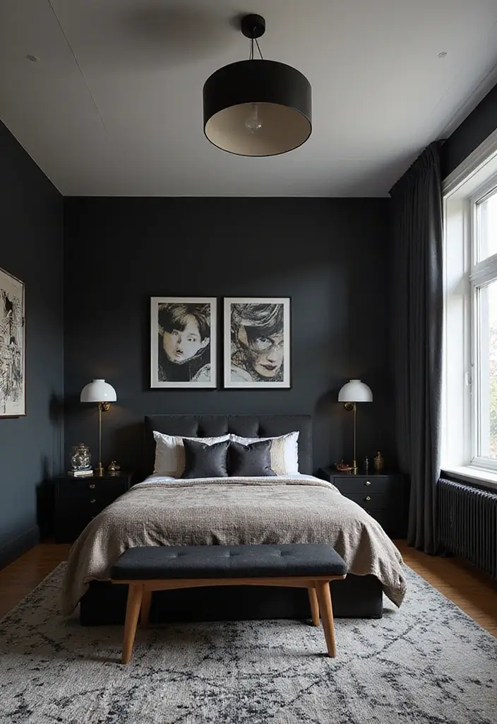 25 Bedroom Ideas with Black Furniture That Look Modern and Luxurious - 8. Geometric Patterns with Black Furniture