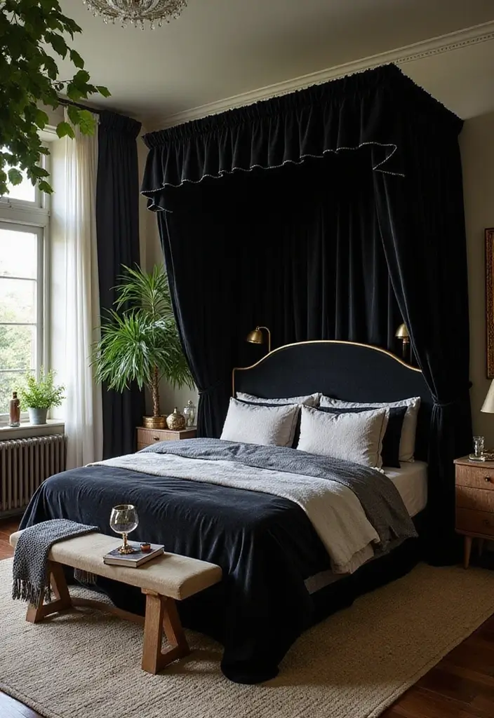 25 Black Canopy Bedroom Ideas That Add Drama and Elegance - 1. Luxe Velvet Canopy