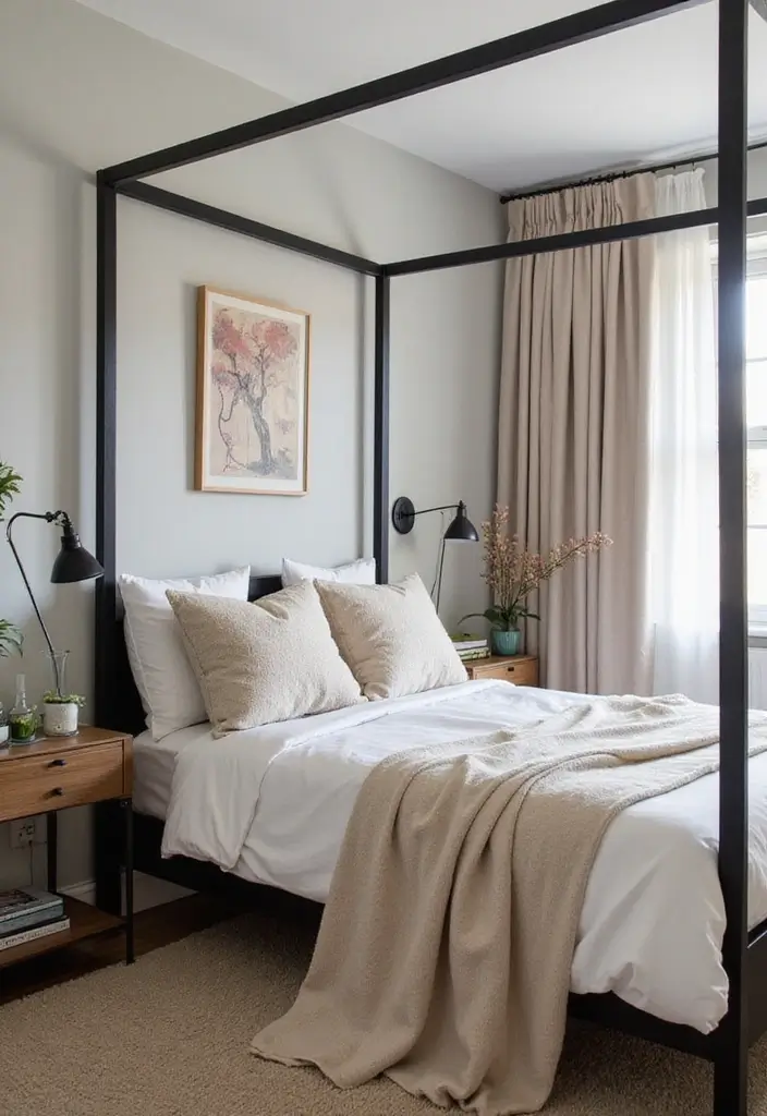 25 Black Canopy Bedroom Ideas That Add Drama and Elegance - 14. Soft Contrast