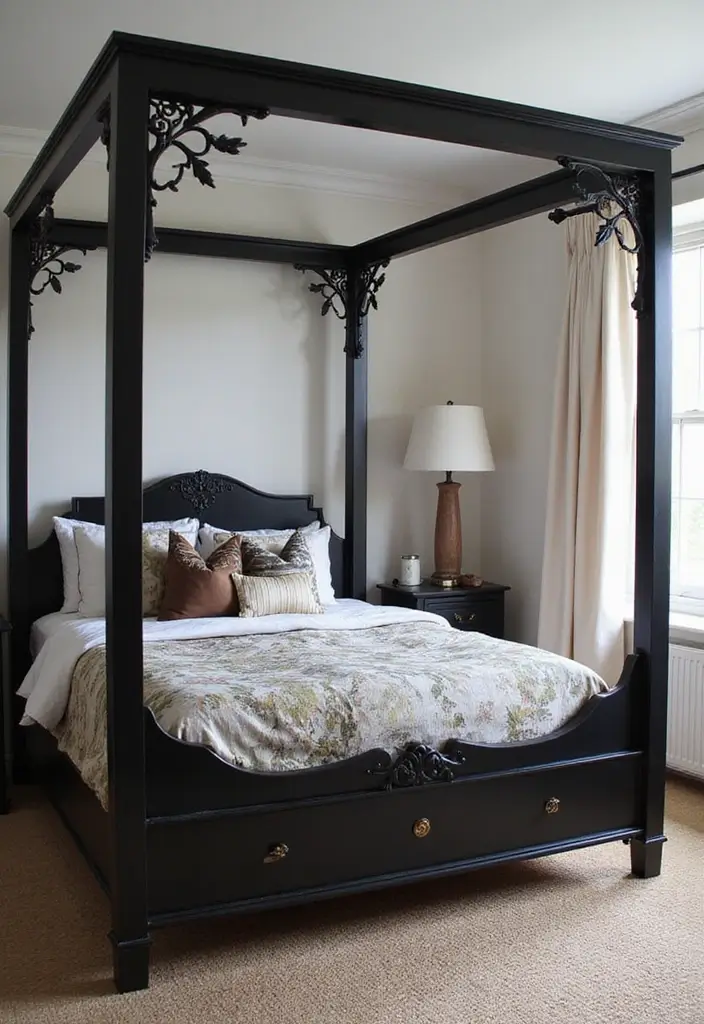 25 Black Canopy Bedroom Ideas That Add Drama and Elegance - 20. Artistic Canopy Designs