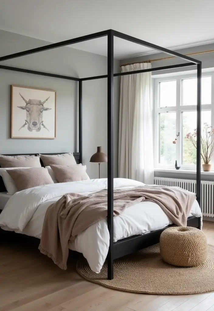 25 Black Canopy Bedroom Ideas That Add Drama and Elegance - 22. Scandinavian Influence