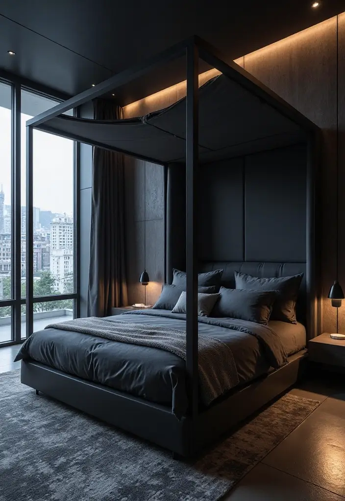 25 Black Canopy Bedroom Ideas That Add Drama and Elegance - 23. Futuristic Touches