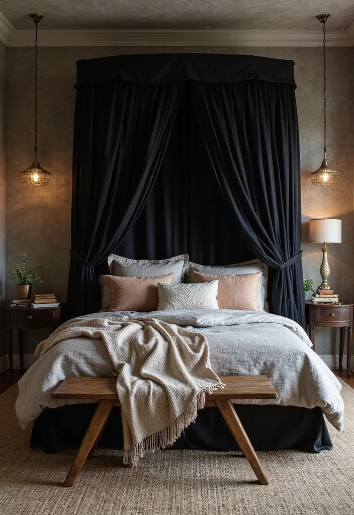25 Black Canopy Bedroom Ideas That Add Drama and Elegance - 24. Textured Elements