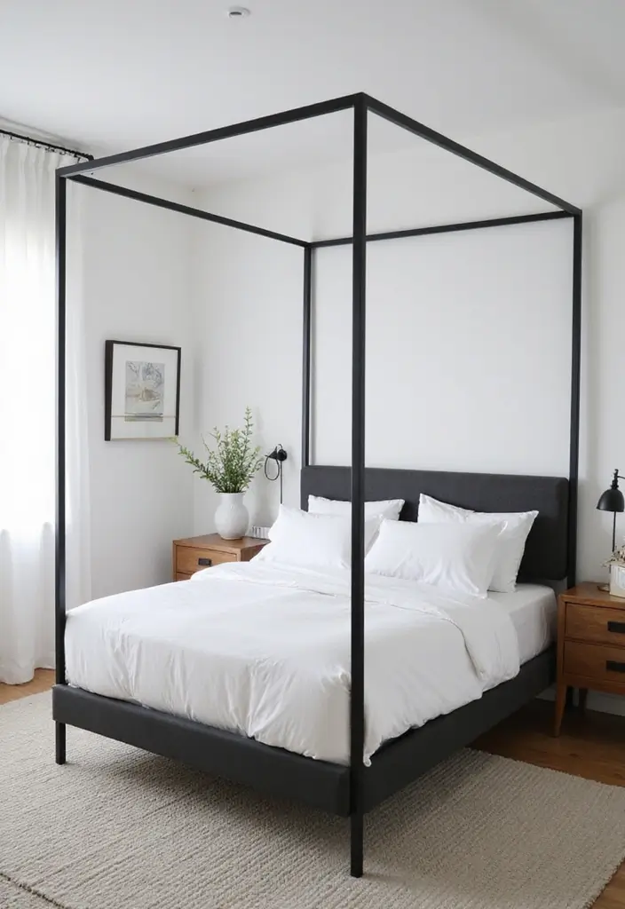 25 Black Canopy Bedroom Ideas That Add Drama and Elegance - 3. Minimalist Black Canopy