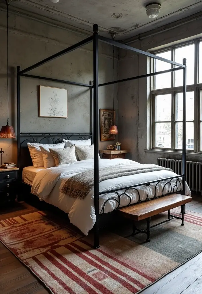 25 Black Canopy Bedroom Ideas That Add Drama and Elegance - 4. Industrial Chic Canopy