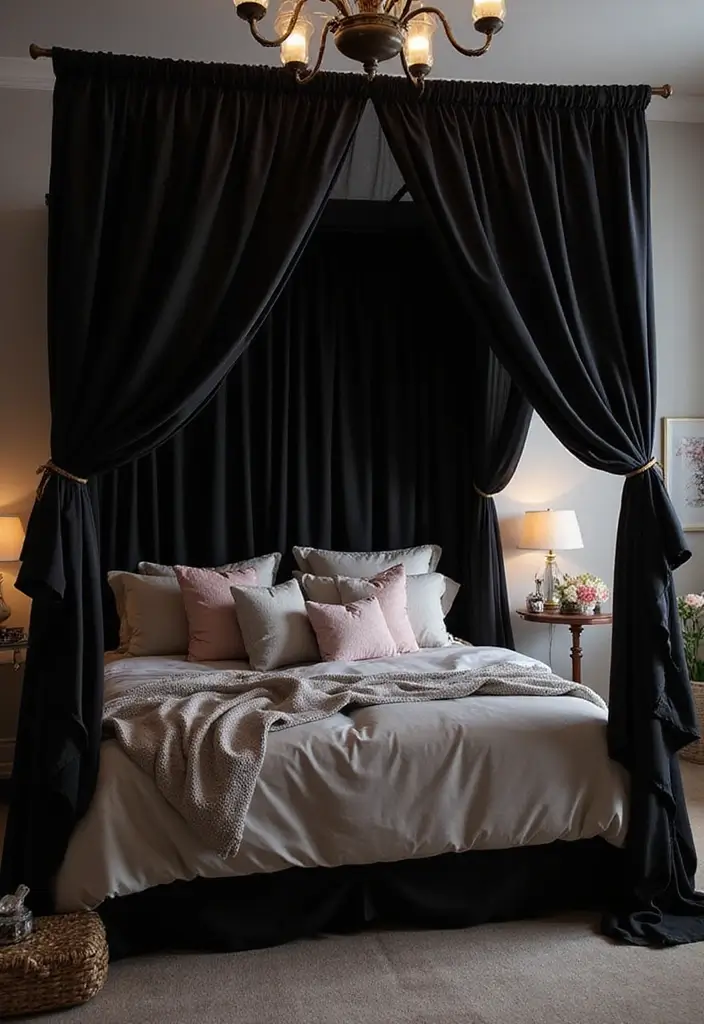 25 Black Canopy Bedroom Ideas That Add Drama and Elegance - 5. Romantic Black Canopy