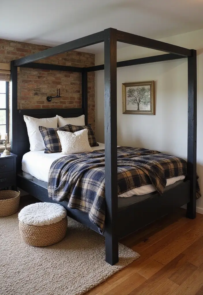 25 Black Canopy Bedroom Ideas That Add Drama and Elegance - 7. Rustic Black Canopy