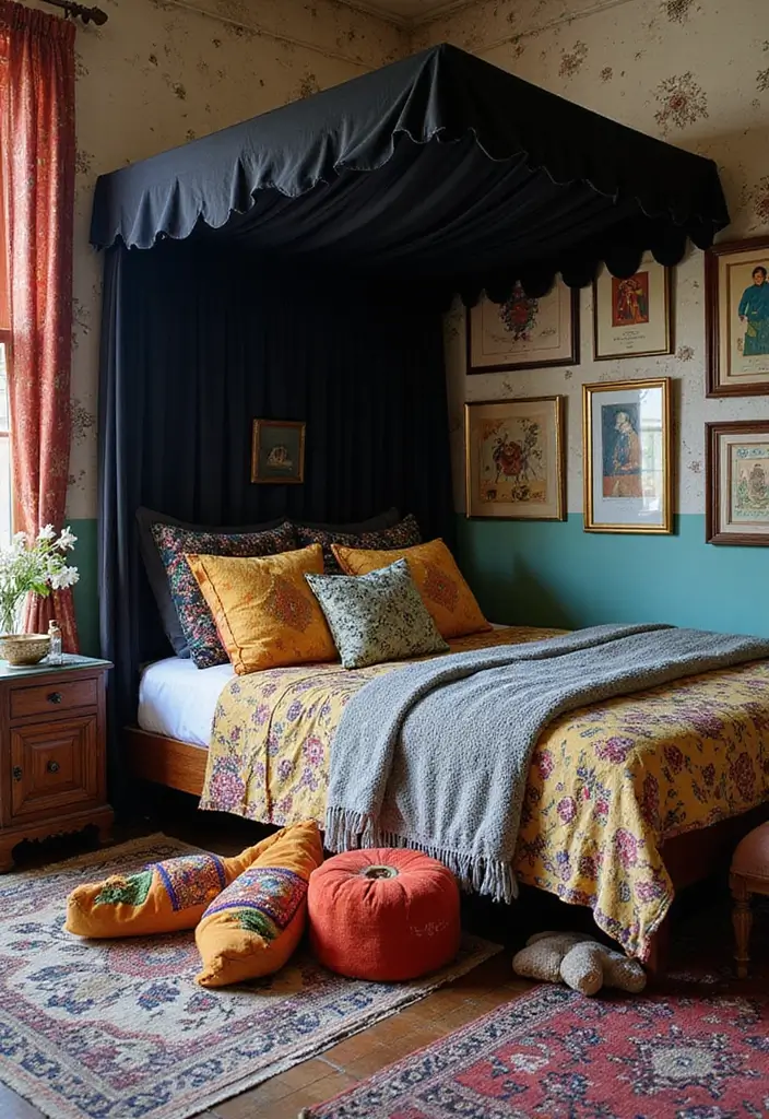 25 Black Canopy Bedroom Ideas That Add Drama and Elegance - 8. Eclectic Mix