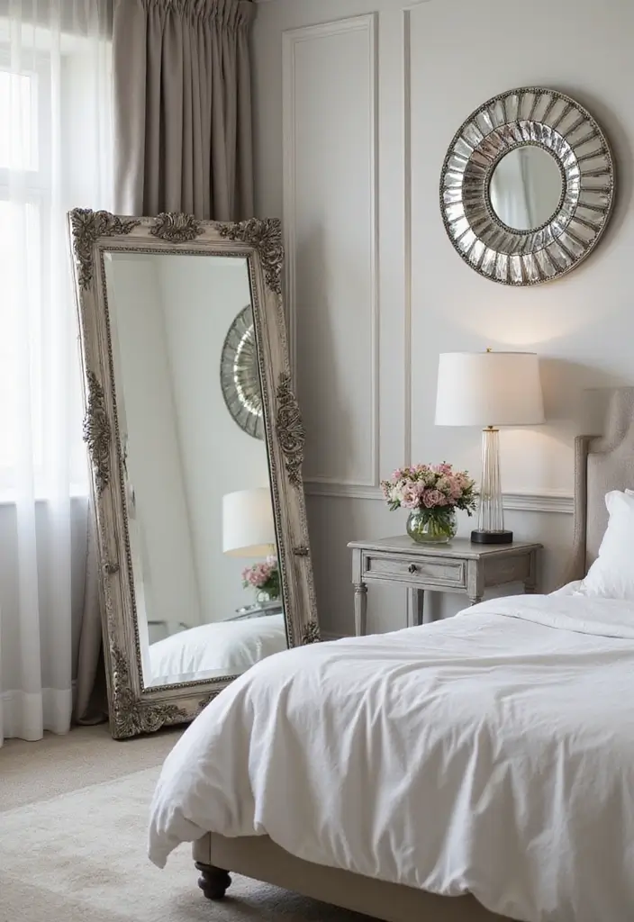 25 Black and Silver Bedroom Ideas That Feel Glamorous & Modern - 10. Silver Mirror Accents