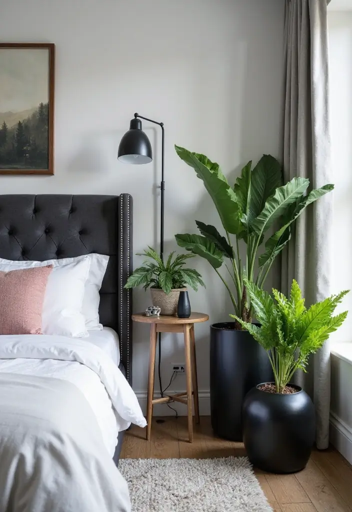 25 Black and Silver Bedroom Ideas That Feel Glamorous & Modern - 17. Black and Silver Planters