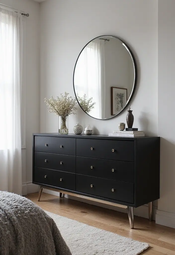 25 Black and Silver Bedroom Ideas That Feel Glamorous & Modern - 18. Black and Silver Dresser