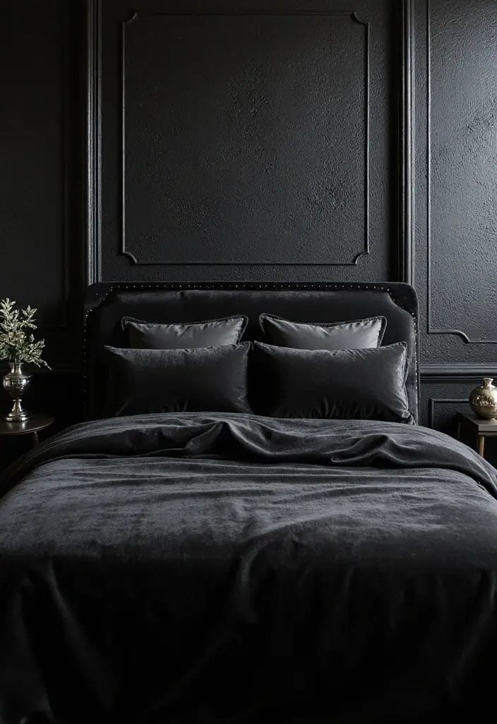 25 Black and Silver Bedroom Ideas That Feel Glamorous & Modern - 2. Textured Black Walls