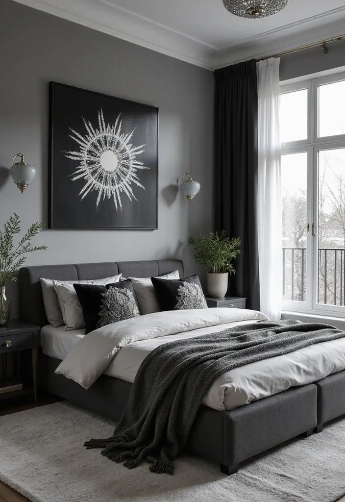 25 Black and Silver Bedroom Ideas That Feel Glamorous & Modern - 25. Black and Silver Themed Artwork