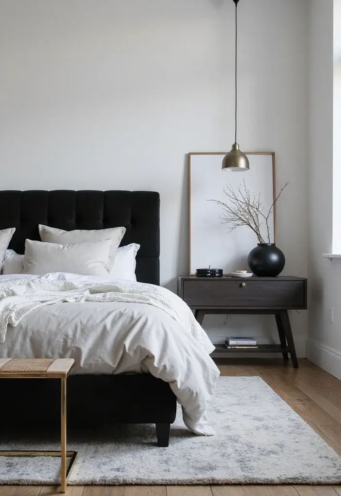 25 Black and Silver Bedroom Ideas That Feel Glamorous & Modern - 8. Minimalist Black and Silver Accessories