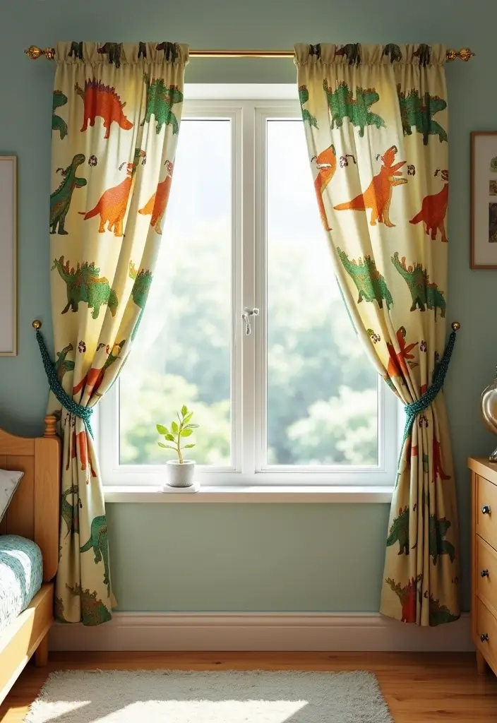 25 Boys Dinosaur Bedroom Ideas for a Roaring Good Time - 10. Dino-Themed Curtains