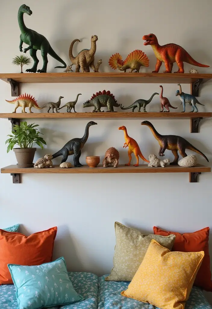 25 Boys Dinosaur Bedroom Ideas for a Roaring Good Time - 12. Dinosaur Collectibles Display