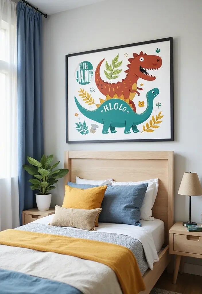 25 Boys Dinosaur Bedroom Ideas for a Roaring Good Time - 13. Personalized Dino Artwork