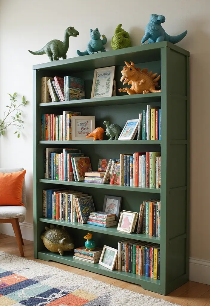 25 Boys Dinosaur Bedroom Ideas for a Roaring Good Time - 15. Dino Themed Bookshelf