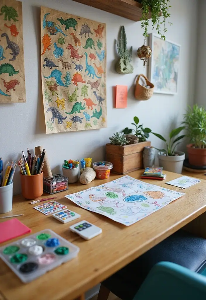 25 Boys Dinosaur Bedroom Ideas for a Roaring Good Time - 17. Dinosaur-Themed Craft Supplies