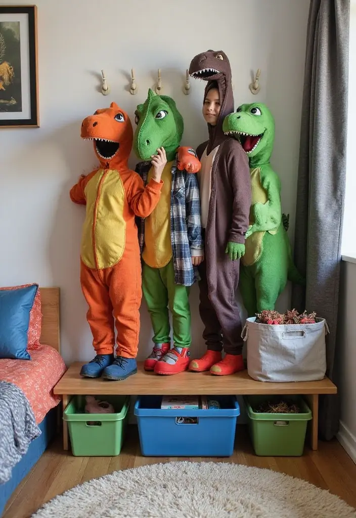 25 Boys Dinosaur Bedroom Ideas for a Roaring Good Time - 19. Dinosaur Costume Corner