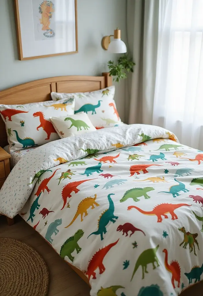 25 Boys Dinosaur Bedroom Ideas for a Roaring Good Time - 2. Playful Bedding Sets