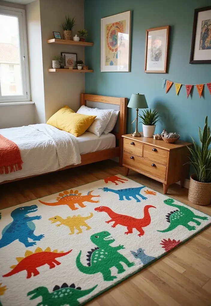 25 Boys Dinosaur Bedroom Ideas for a Roaring Good Time - 5. Themed Rugs