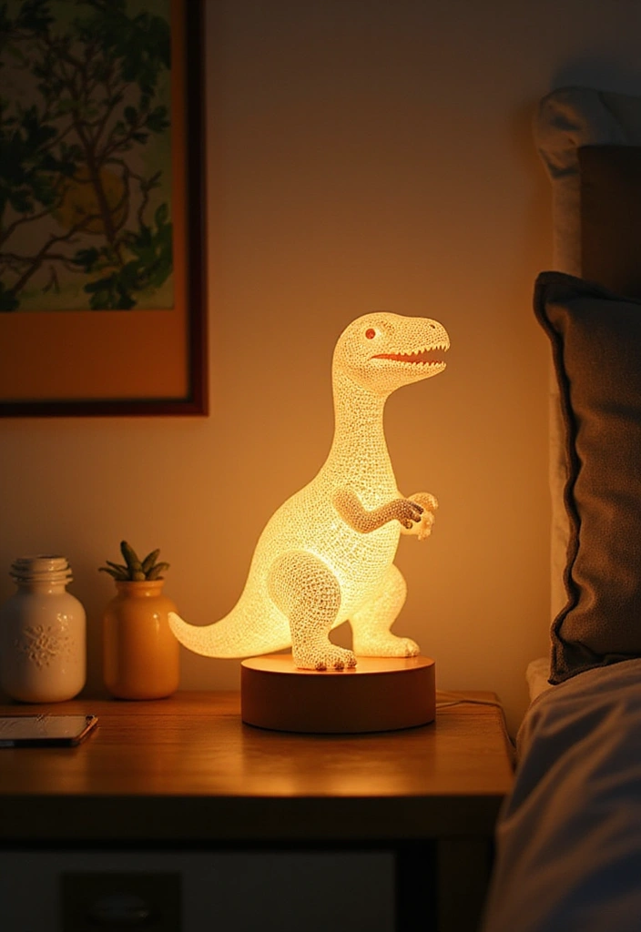 25 Boys Dinosaur Bedroom Ideas for a Roaring Good Time - 7. Creative Dino-Themed Lighting