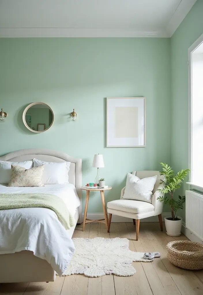 25 Mint Green Bedroom Ideas That Feel Cool & Refreshing - 1. Soft Mint Green Walls