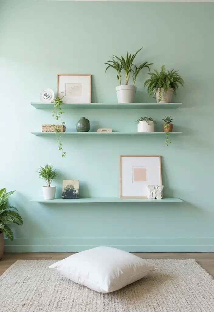 25 Mint Green Bedroom Ideas That Feel Cool & Refreshing - 15. Mint Green Accent Shelves