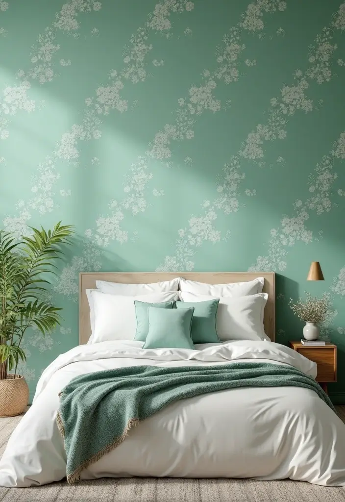25 Mint Green Bedroom Ideas That Feel Cool & Refreshing - 18. Mint Green Wallpaper