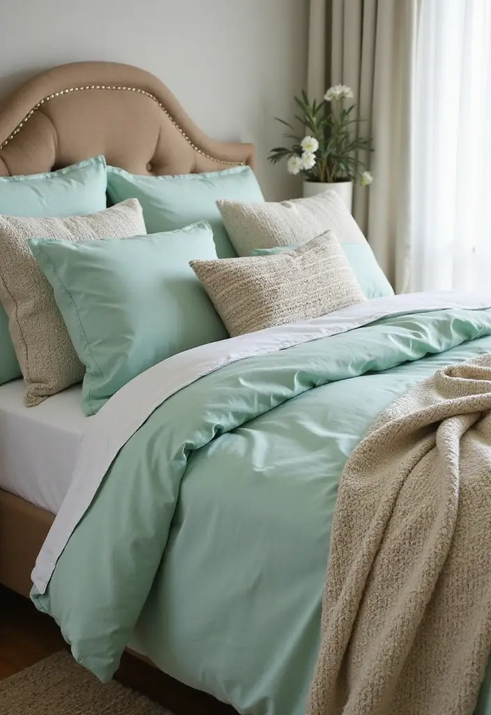 25 Mint Green Bedroom Ideas That Feel Cool & Refreshing - 2. Mint Green Bedding Sets